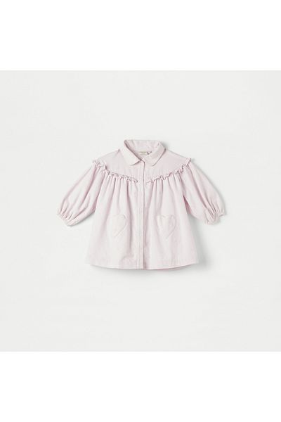 Juniors Ribbed Shirt Dress With Collar And Ruffle Detail