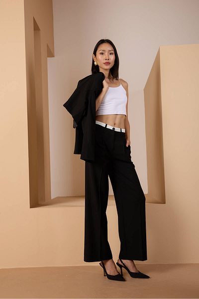 Bolivente Black Waist Garni Detailed Palazzo Trousers