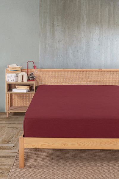 Karden Flower Premium 100% Cotton Double Combed Cotton Elastic Sheet - Claret Red