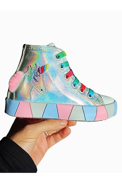 Casabony Pantofi pentru fete ortopedici cu cusături laterale cu hologramă Unicorn