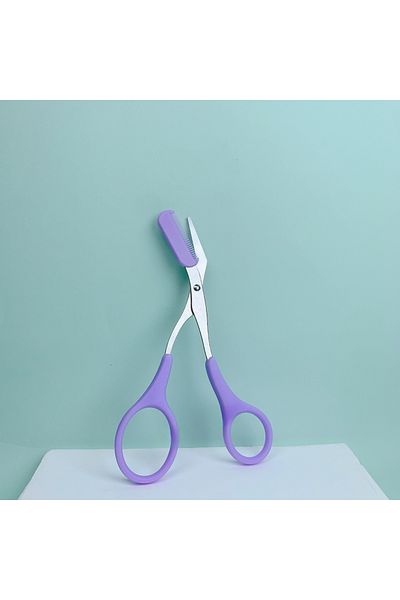 Choice Purple Pink Eyebrow Trimming Scissors With Built-in Comb - Stainless Steel, Precise Grooming Tool, C