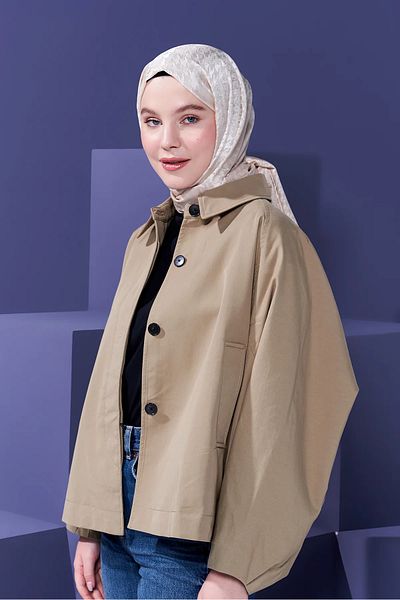 Modakaşmir Mini model picior de gâscă culoare bej șal jacquard natural