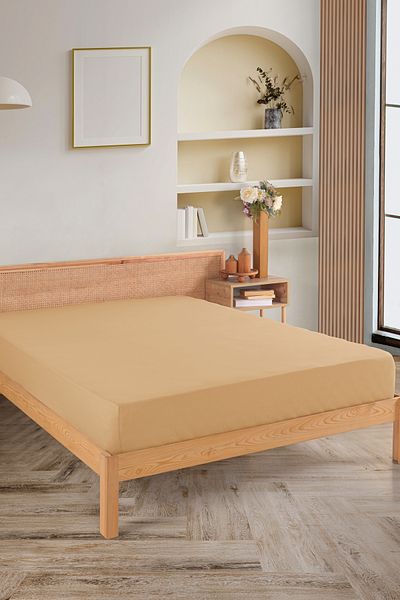 Karden Flower Premium 100% Cotton Double Combed Cotton Elastic Sheet - Beige