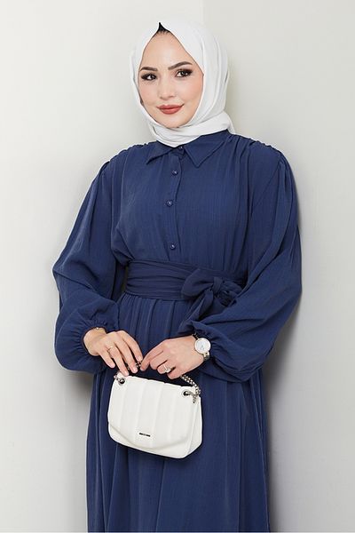 Bestenur Φόρεμα Alser Belted 1468 - Navy Blue