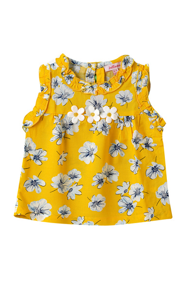 Basicxx Girls Yellow Floral Sleeveless Ruffle Top