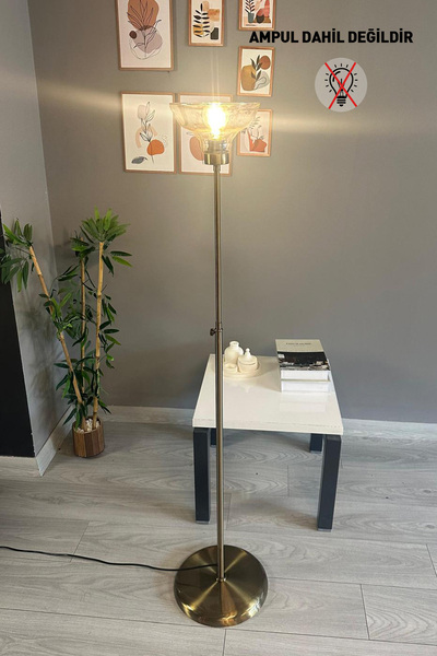 Bamyum Vishi Bal Rengi Cam Lambader Düz İnce Gövde Modern Dekoratif Metal Zemin Lambası