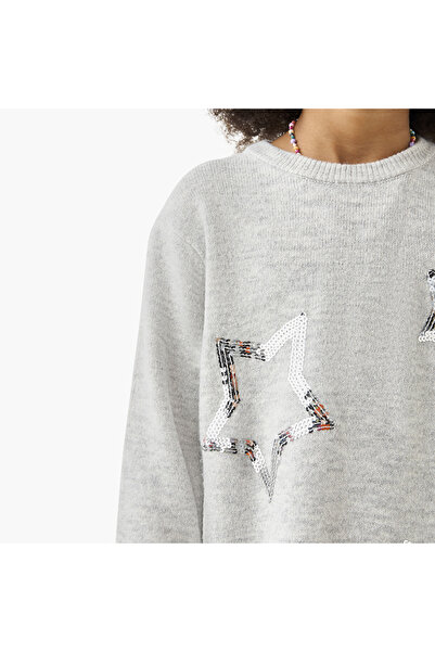 Juniors Star Embellished Sweater Dress With Long Sleeves And Tights