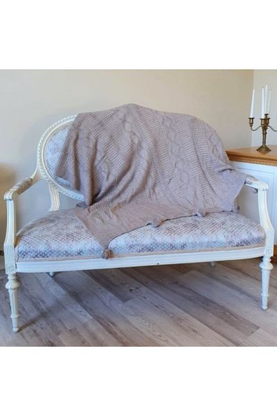 Class Home Collection Knitted Blanket with Pom Pom 130 x 170cm, Light Brown