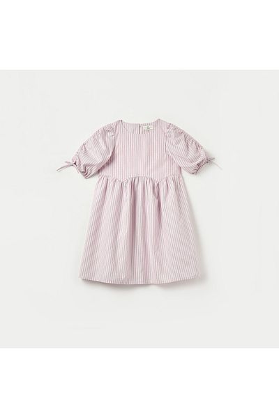 Juniors Striped A-Line Dress With 3/4 Sleeves And Round Neck