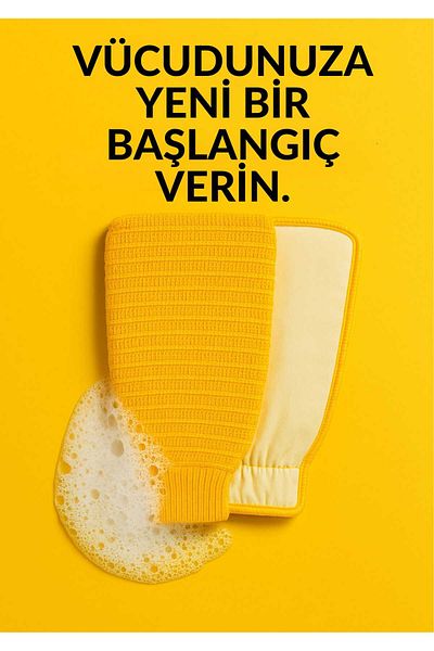 SYN AKSESUAR Double Sided Shower Scrub Exfoliating Glove - Elastic, Double Faced, Skin Friendly Premium Scrub - Yellow