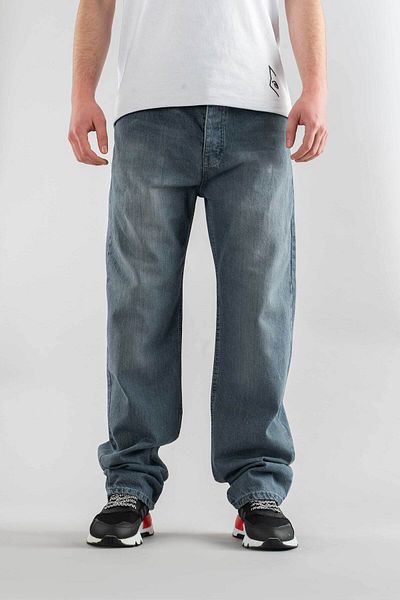 bombe Men's Blue Baggy Fit Wide Fit Regular Waist Wide Leg Jean Loose Trousers