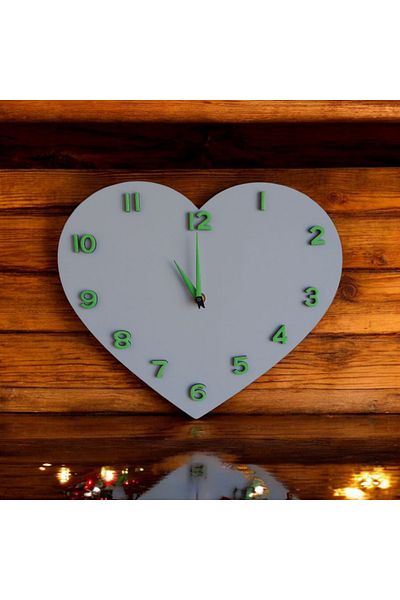 Bahat Phosphorescent 3D Relief Numeral Heart Wooden White Wall Clock No Glass