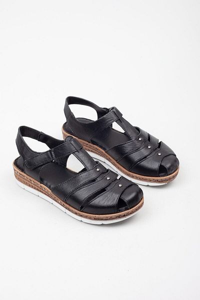 Adım Adım Women's Genuine Leather Orthopedic Black Sandals