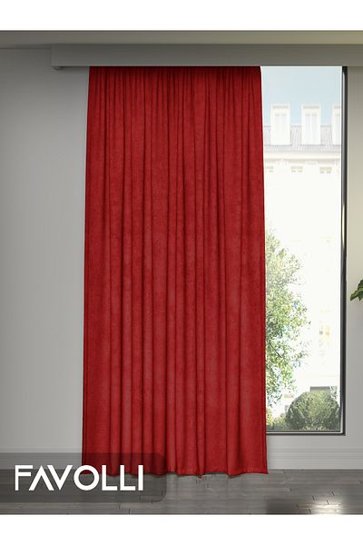 FAVOLLİ Velvet Textured Red Island Background Curtain Extrafor Drawstring Dream Series