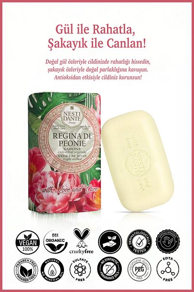 Nesti Dante Regina Di Peonie Solid Soap - 250g Antioxidant Rose and Peony