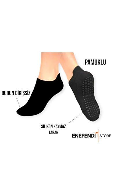 ENEFENDİ 2 чифта безшевни чорапи за йога и пилатес Tawaf за жени с неплъзгаща се подметка, памук със силиконов принт, черни