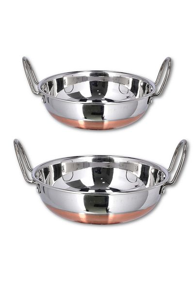 Melrich 2 Set Stainless Steel Copper Bottom Deep frying Kadai 1 x 21cm, 1 x 23cm