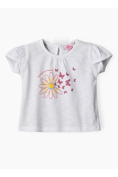 Basicxx Girls White Flower & Butterfly Print Tee