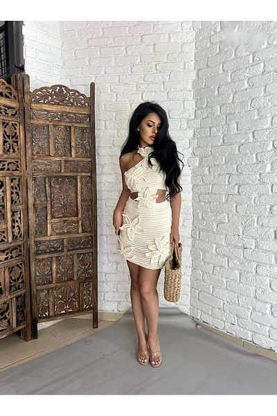 moneta boutique Γυναικείο φόρεμα με λουλουδάτο απλικέ πλεκτό ειδικού σχεδιασμού