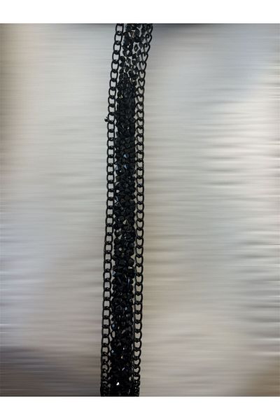 OZN AKSESUAR Iron-On Chain-Studded Strip, Adhesive-Studded Strip Evening Dress-Studded Strip, 2 Mt 1,5cm Black