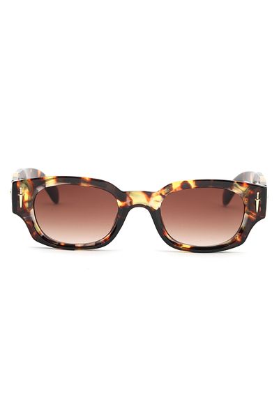 Angel Eyes Rectangle Design Leopard Frame Brown Glass Women Sunglasses