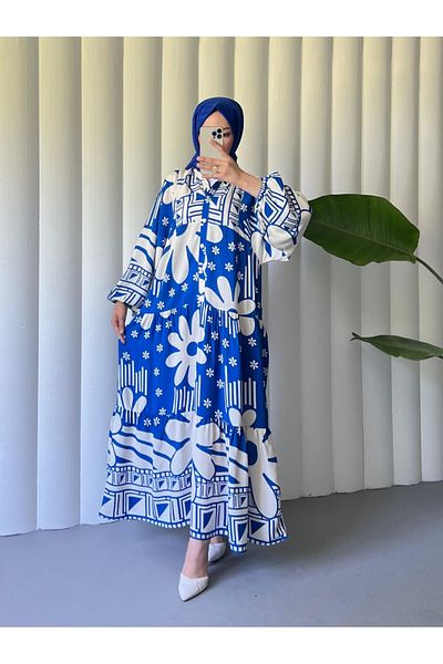 Modamorfo Rochie cu guler cu jumătate de nasture -Albastru
