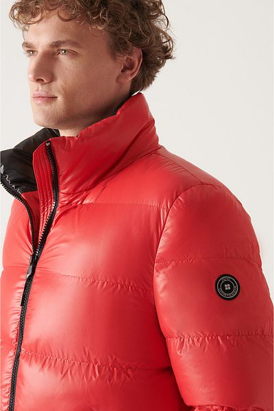 Avva Red Stand Collar Water Repellent Windproof Inner Strap Detailed Inflatable Unisex Comfort Fit Relaxed Cut Coat