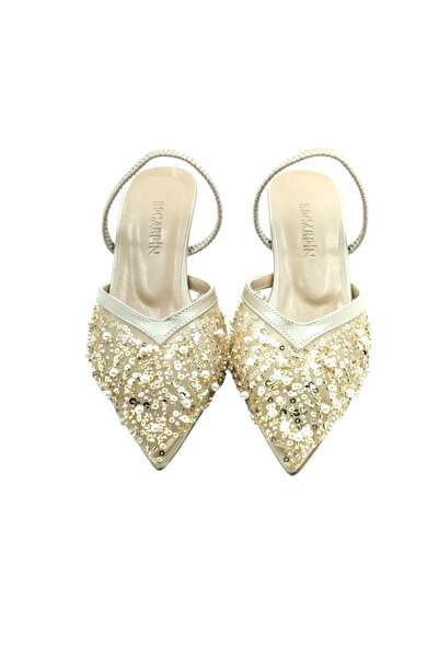 Escarpinshoes KADIN TOPUKLU ARKA AÇIK BURUN KAPALI BONCUK İŞLEMELİ ABİYE AYAK...