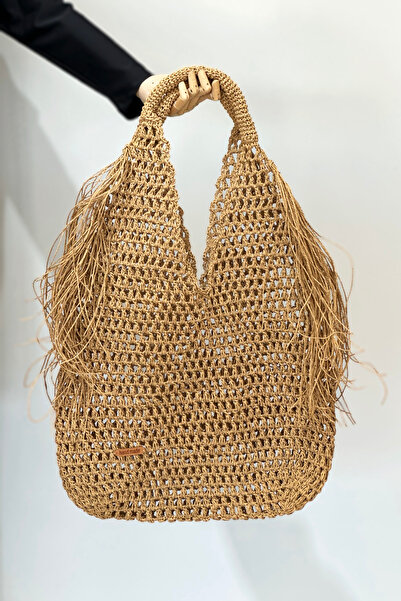 Remsa Mayo Hand Knitted Straw Bag Beach Bag 026 Camel