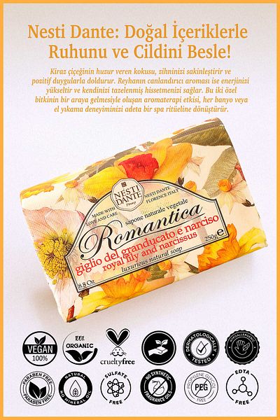 Nesti Dante Romantica Lily & Narcissus Solid Soap 250 g | Humidifier | Lilac and Narcissus Flower
