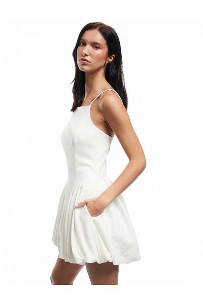 Koton Square Neck Rope Strap Sequin Sequined Balloon Mini Evening Dress