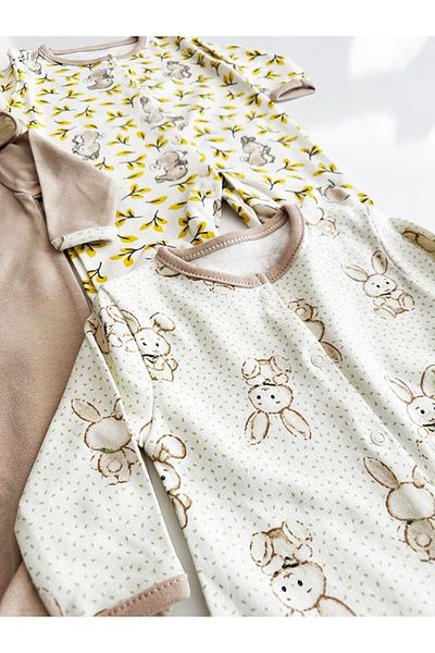 ENİA BABY Baby Girl Printed Cotton Booties 3-Piece Jumpsuit Set Colorful Patterned Baby Outfit
