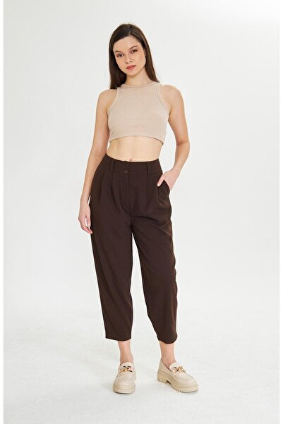 BELISTIL Kahverengi Havuç Kesim Kumaş Pantolon