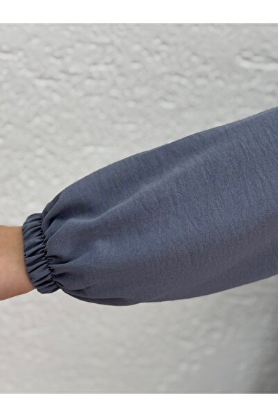 Ebrar Store Treva Μπροστινό Μεταλλικό Κουμπί Πλαϊνό Σχιστό Μπλουζάκι-FA876 Γκρι