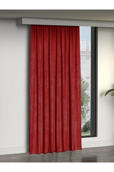 FAVOLLİ Velvet Textured Red Island Background Curtain Extrafor Drawstring Dream Series