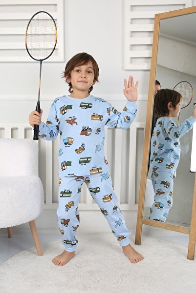 ZUZUNGA Σετ παιδικές πιτζάμες με μοτίβο οχημάτων μεταφοράς (κάτω-πάνω) Μπεζ 3-8 ετών