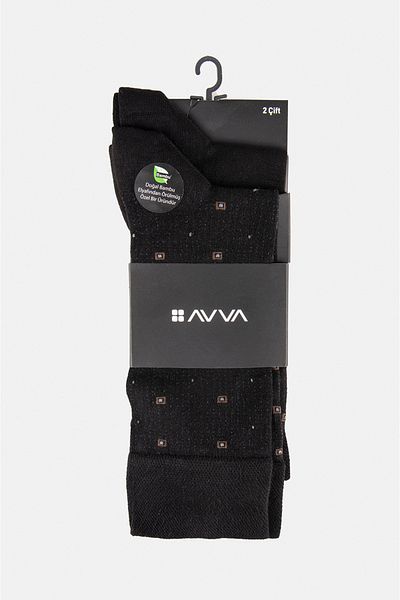 Avva Мъжки черни плоски/шарени бамбукови чорапи от 2 части A22y8500