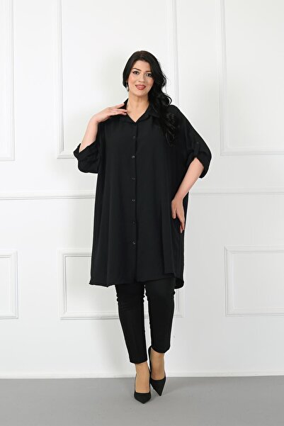 By Alba Collection تونيك نسائي أسود من قماش أيروبين مستورد مقاس كبير