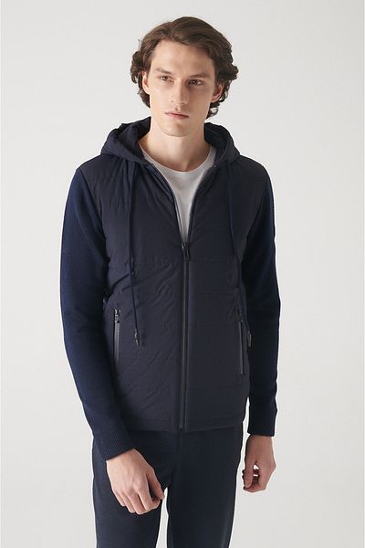 Avva Ανδρικό μάλλινο παλτό με κουκούλα Navy Blue A22y6023