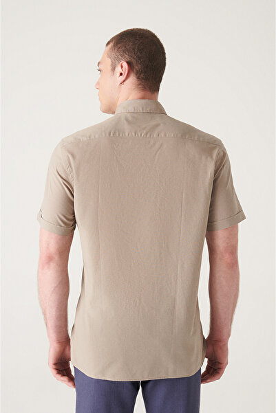 Avva Men's Mink Buttoned Collar 100% Cotton Thin Short Sleeve Shirt E 002210