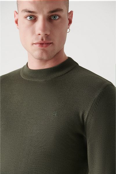 Avva Men's Khaki Half Turtleneck Sweater E 005021