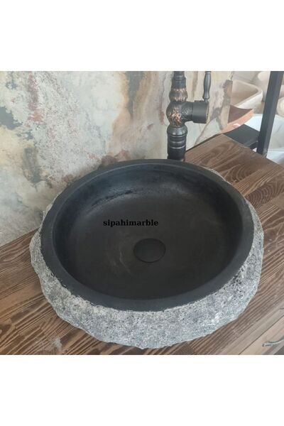 SİPAHİMARBLE Bazalt Siyah Dışı Patlatma Çanak Lavabo