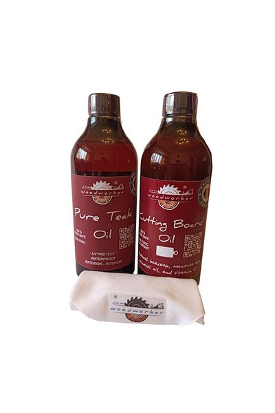 woodworker Pachet Intretinere Lemn Masiv Dual Pack, Pure Teak Oil, Cutting Board Oil, Laveta Bbc, 500ml/500ml