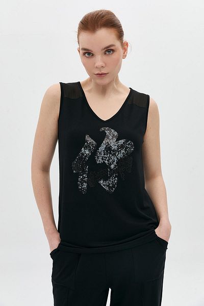 DAIDO Sequin Printed Stoned Shoulder Siphon Garnished Undershirt