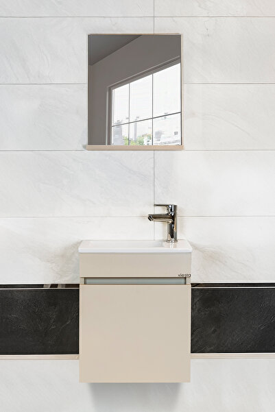 viesta banyo Fit Banyo Dolabı Seti (45 Cm Vizon Aynalı Lavabolu Mdf)