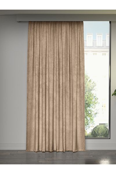 FAVOLLİ Velvet Textured Sahara Beige Island Background Curtain Extrafor Drawstring Dream Series