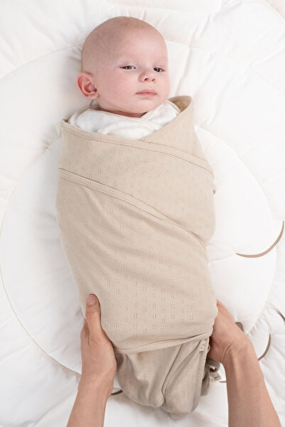 Little Gusto Beige Colored Organic Cotton Pointel Newborn Swaddle Overalls