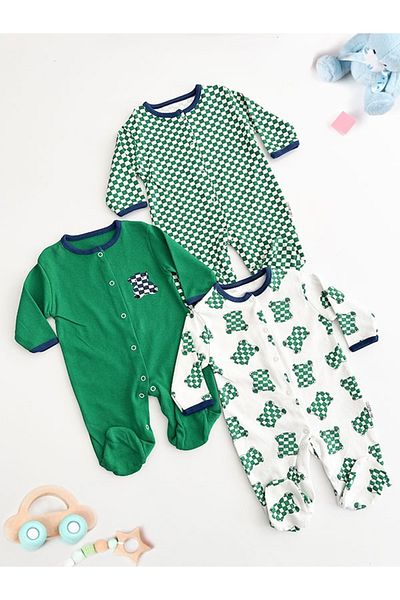 Mıdırık Baby Boy 3-Piece Single Size Booties Overalls Set 100% Cotton Newborn Outfit 3-6-9 Months
