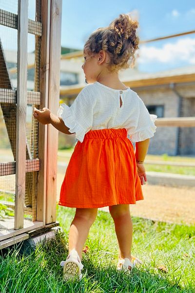 meqlife Girl's Summer Muslin Skirt Blouse Set 100% Cotton Orange