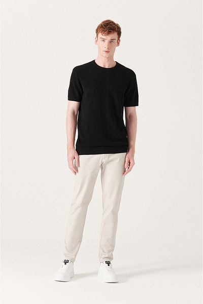 Avva Men's Stone Flexible Chino Canvas Trousers with Side Pockets E 003008